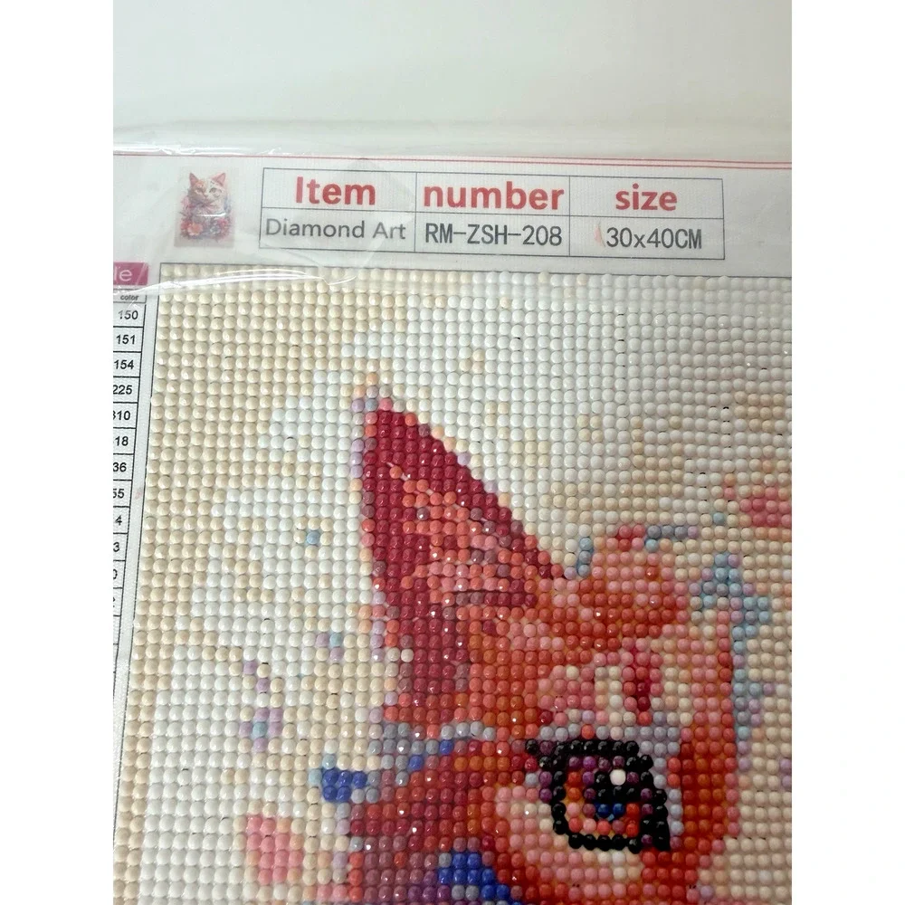 Completed Diamond Art Floral Cat Portrait Watercolor Kitten Wall Décor 12